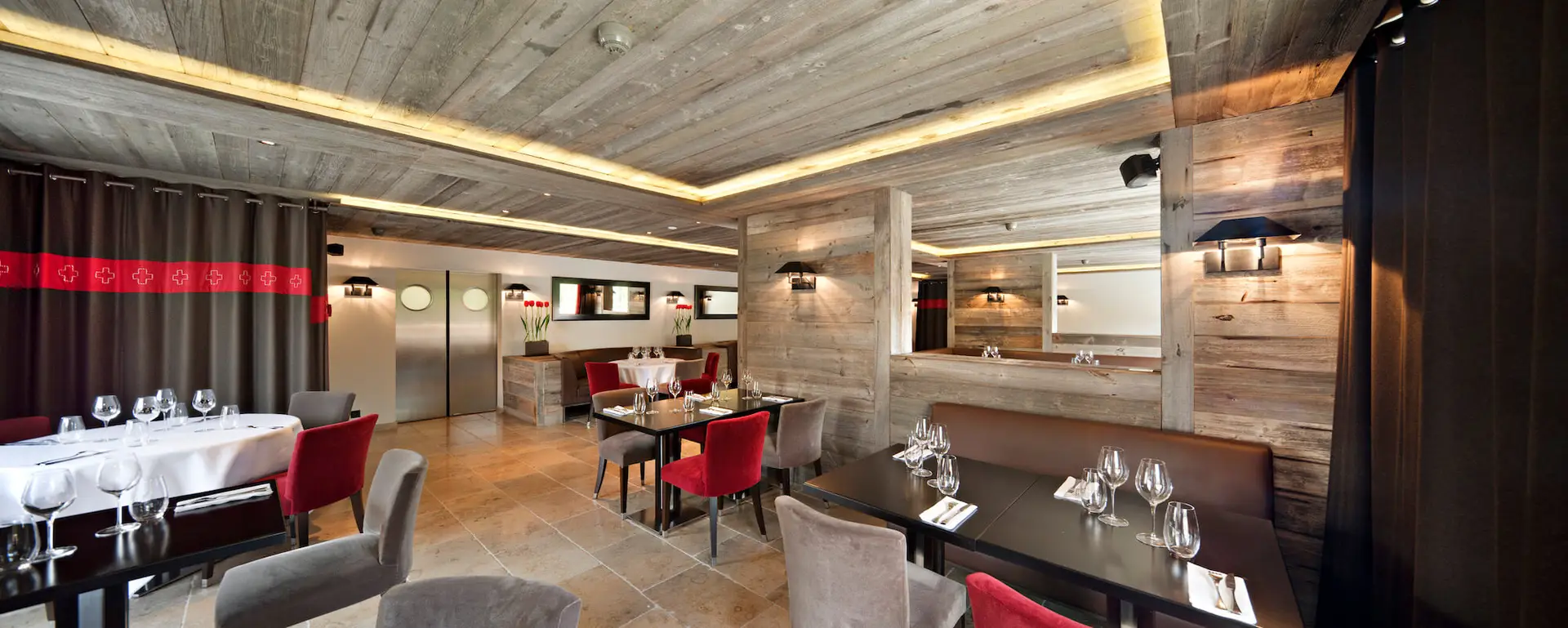 Dining room of Brasserie le V at Hotel Vanessa, Verbier
