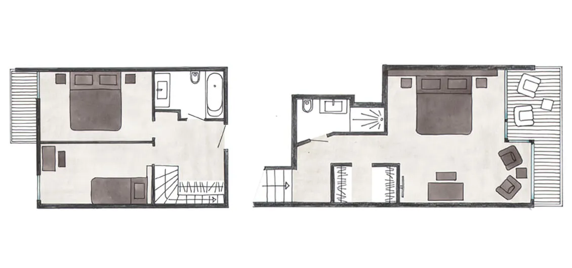 Family Duplex floor plan - 70sqm layout at Hotel Vanessa Verbier