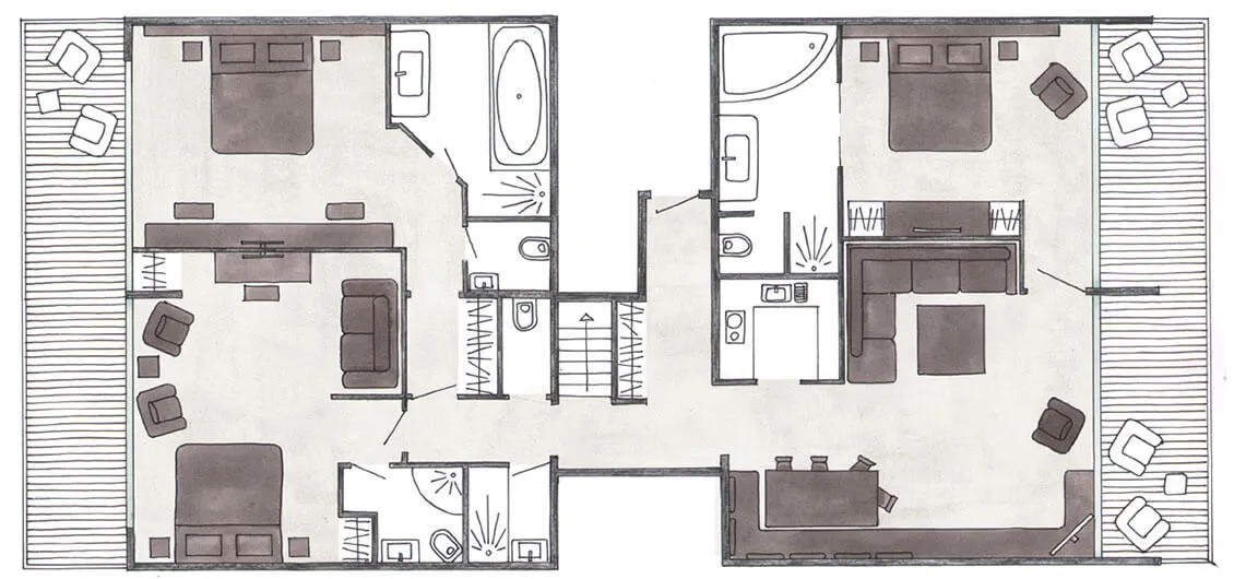 Plan du Penthouse - 160 m² avec trois chambres